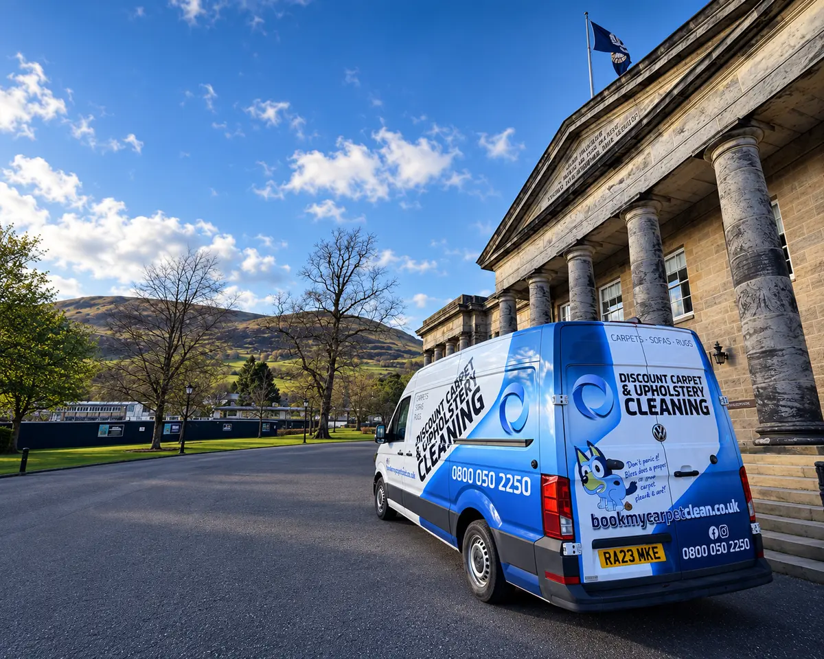 Danny’s Discount Carpet and Upholstery Cleaning van outside a Central Scotland venue
